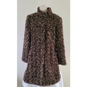 PAMELA MCCOY Collection Brown Curley Lamb Faux Fur Coat-New w/Tag-Sz Small